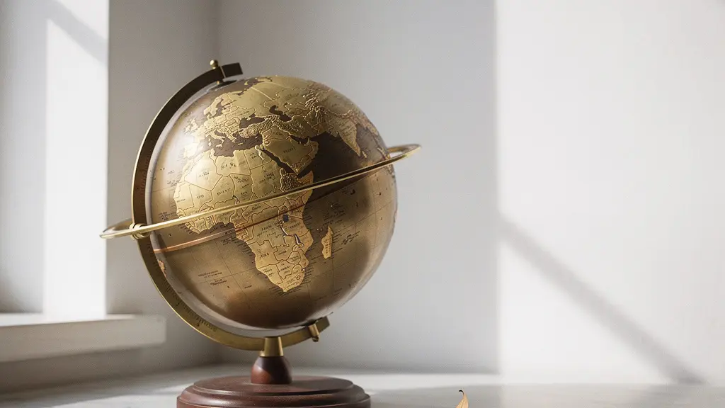 Globe terrestre en laiton montrant les deux hémisphères traversés par un anneau écliptique doré, illustrant l'universalité du point vernal