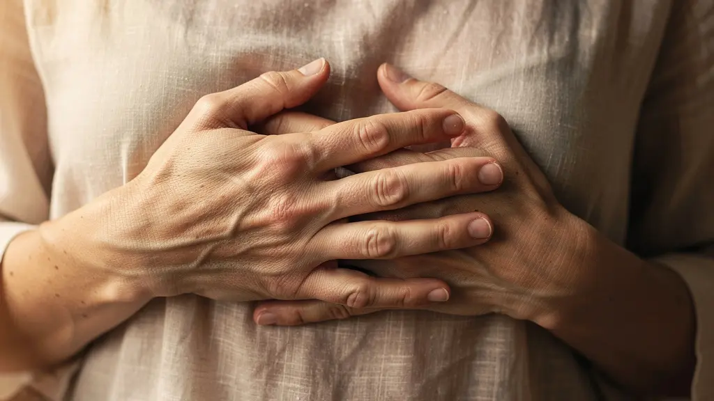 Mains posées sur le cœur dans un geste d'auto-compassion