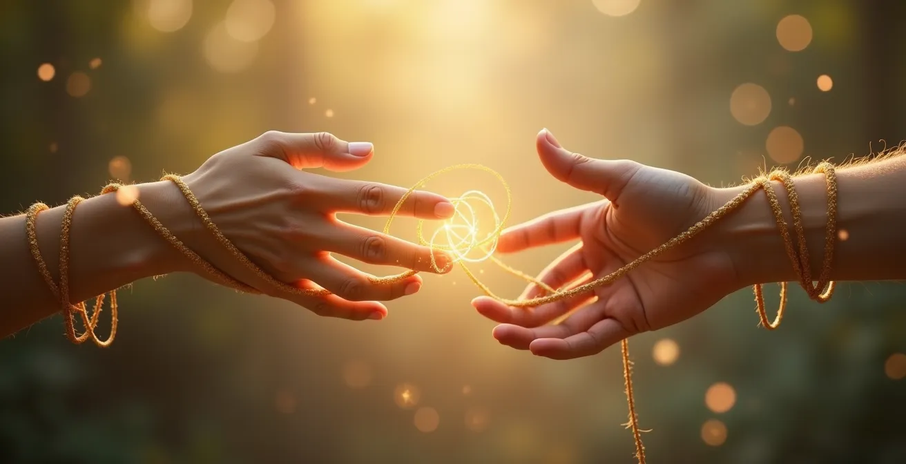 Représentation symbolique de l'axe Vertex et des nœuds lunaires dans une relation karmique