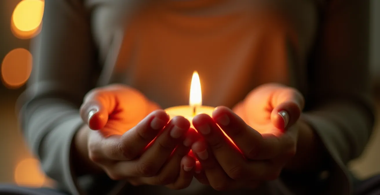Vue macro de mains en position de méditation avec focus sur la respiration