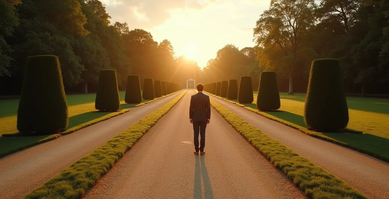 Professionnel contemplant différents chemins de carrière possibles